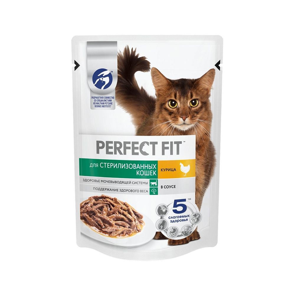 

Perfect Fit Влажный корм (пауч) для стерилизованных кошек, с курицей в соусе, 75 гр.