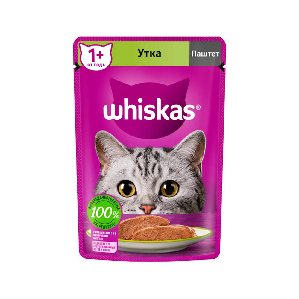 

Whiskas Влажный корм (пауч) для кошек, паштет с уткой, 75 гр.