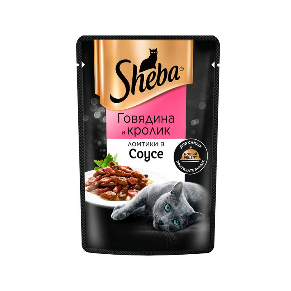

Sheba Влажный корм (пауч) для кошек, с ломтиками говядины и кролика в соусе, 75 гр.