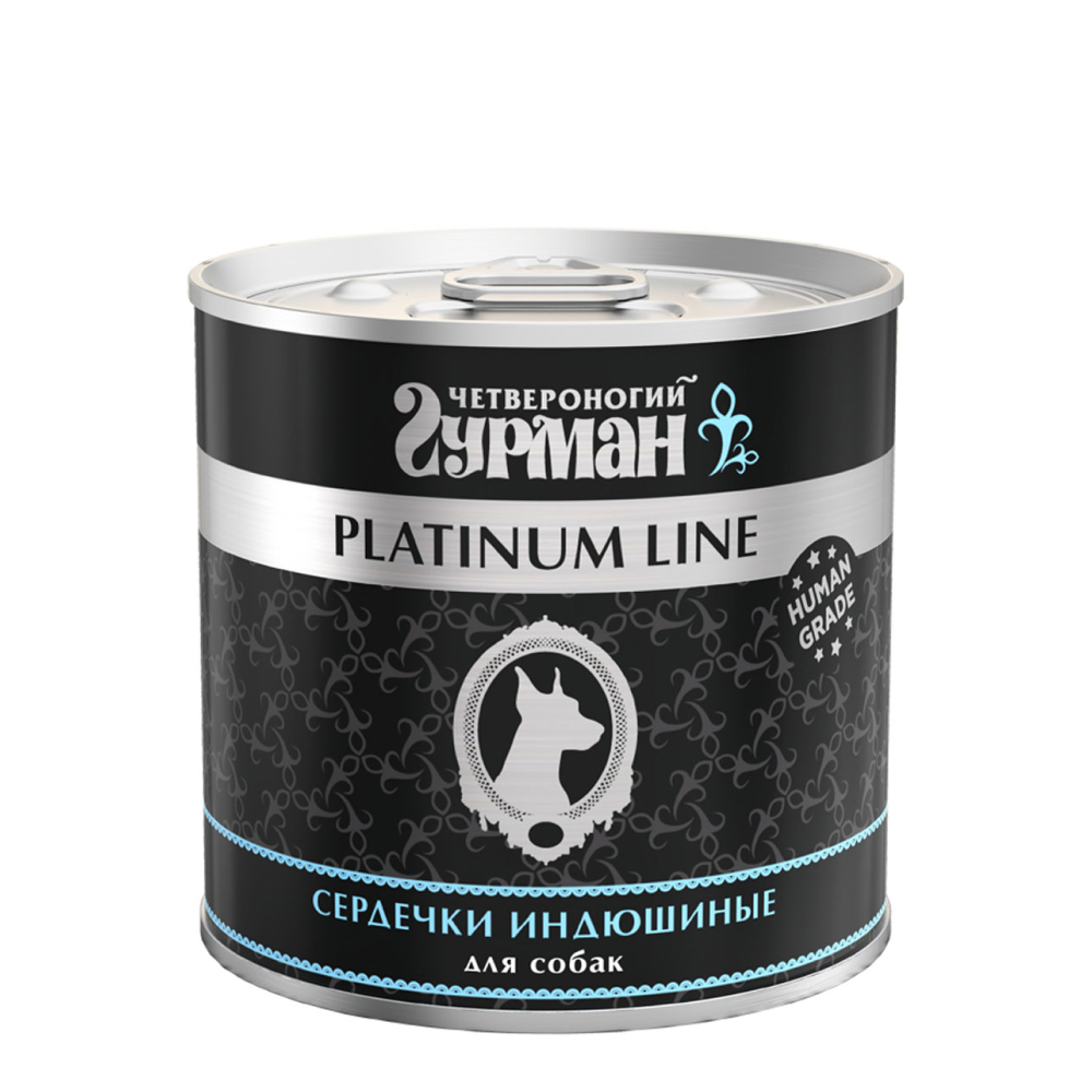 

Четвероногий Гурман PLATINUM LINE Консервы для собак с индюшиными сердечками, 240 г