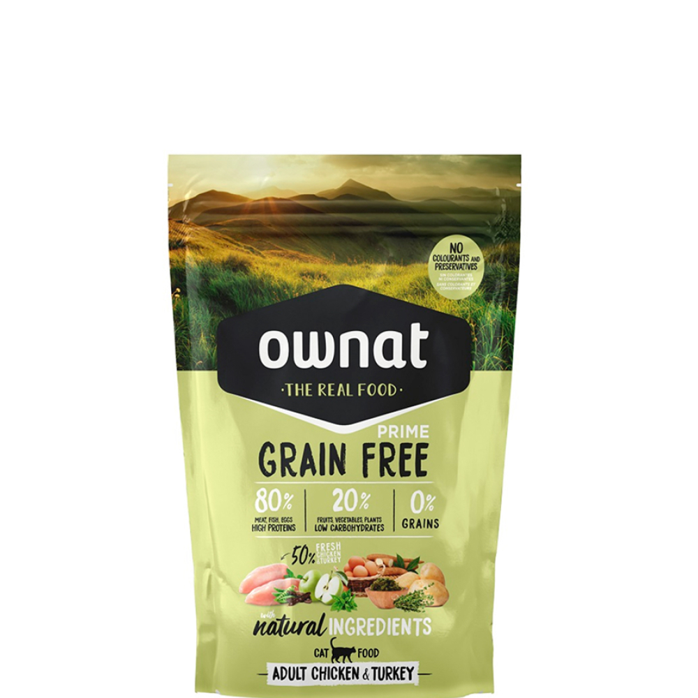 

Ownat Adult Grain Free Сухой корм для взрослых кошек, с курицей и индейкой, 1 кг
