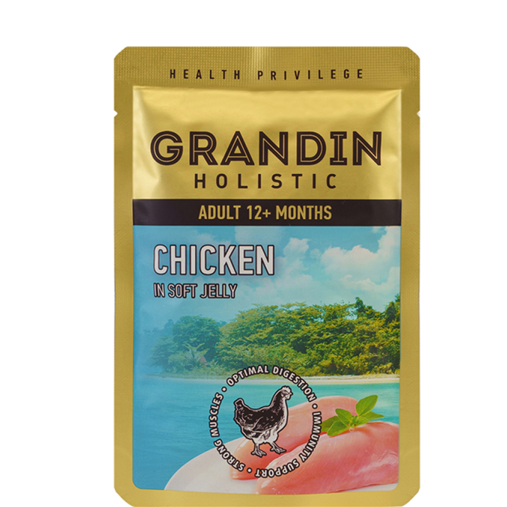 

Grandin Влажный корм (пауч) для кошек, курица в нежном желе, 85 гр.