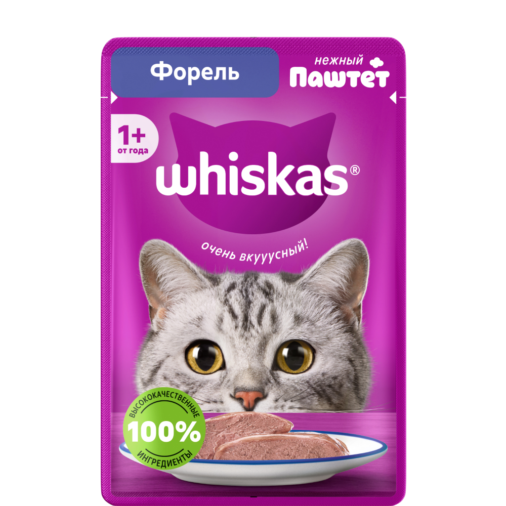 

Whiskas Влажный корм (пауч) для кошек, паштет с форелью, 75 гр.