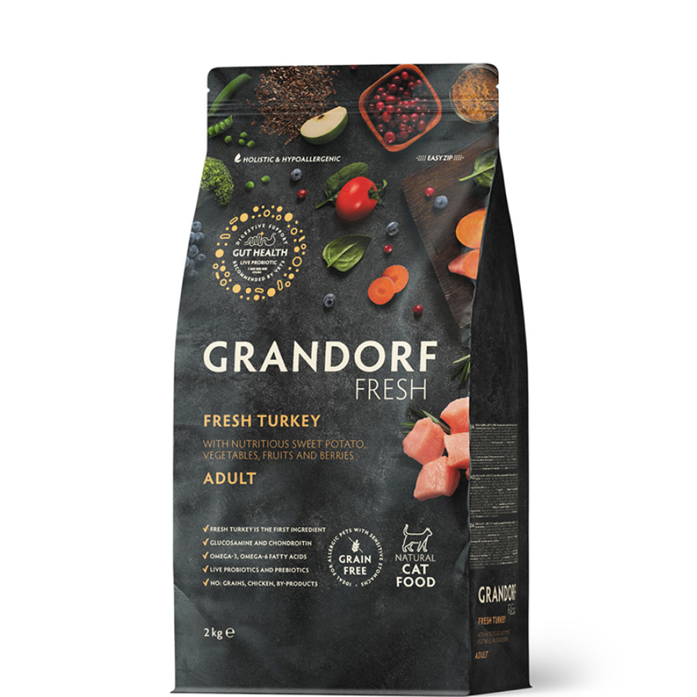 

Grandorf Fresh Adult Сухой корм для особо аллергичных кошек с чувствительным пищеварением, с индейкой и бататом, 2 кг