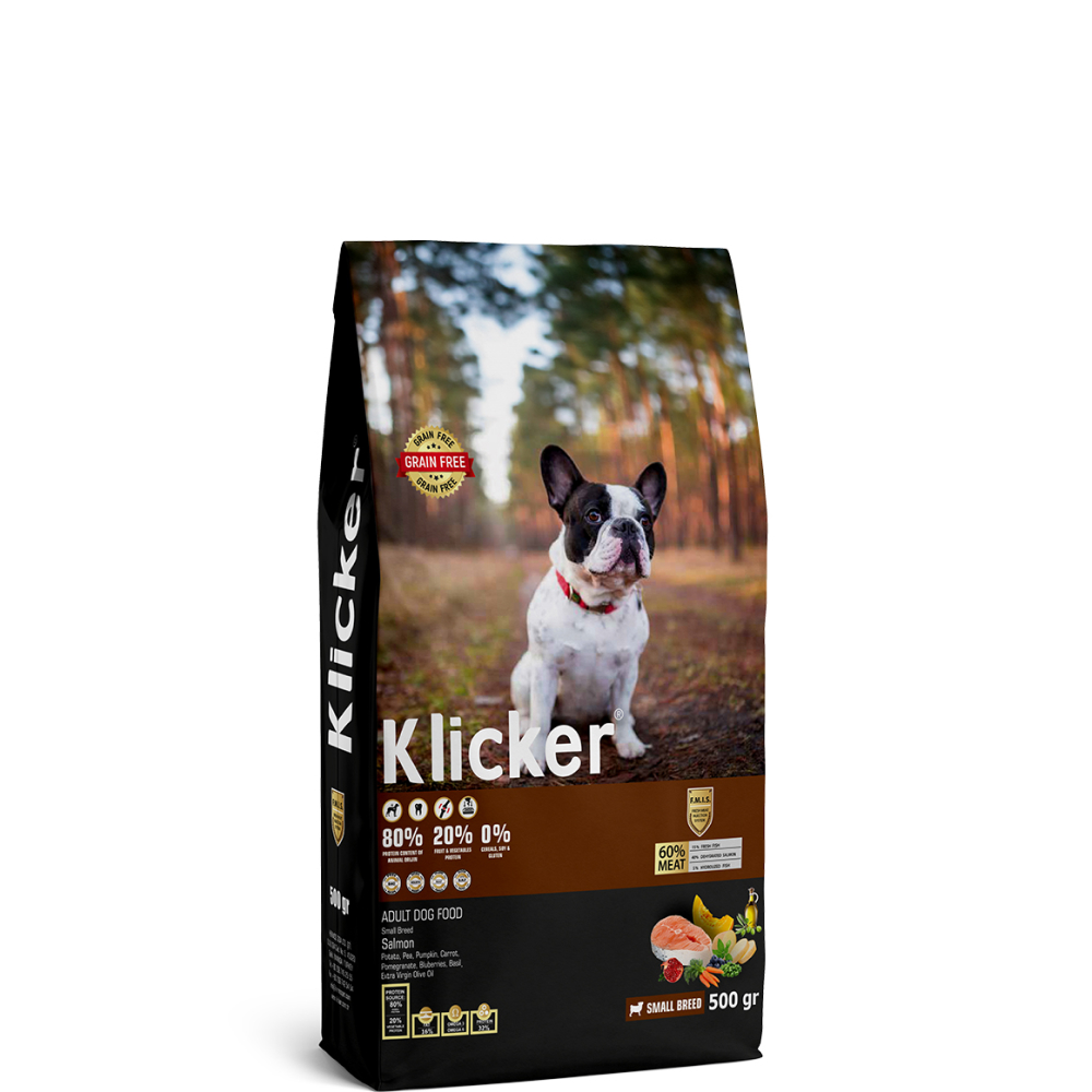 

KLICKER Adult Dog Food Сухой корм для собак мелких пород, с лососем, 0,5 кг