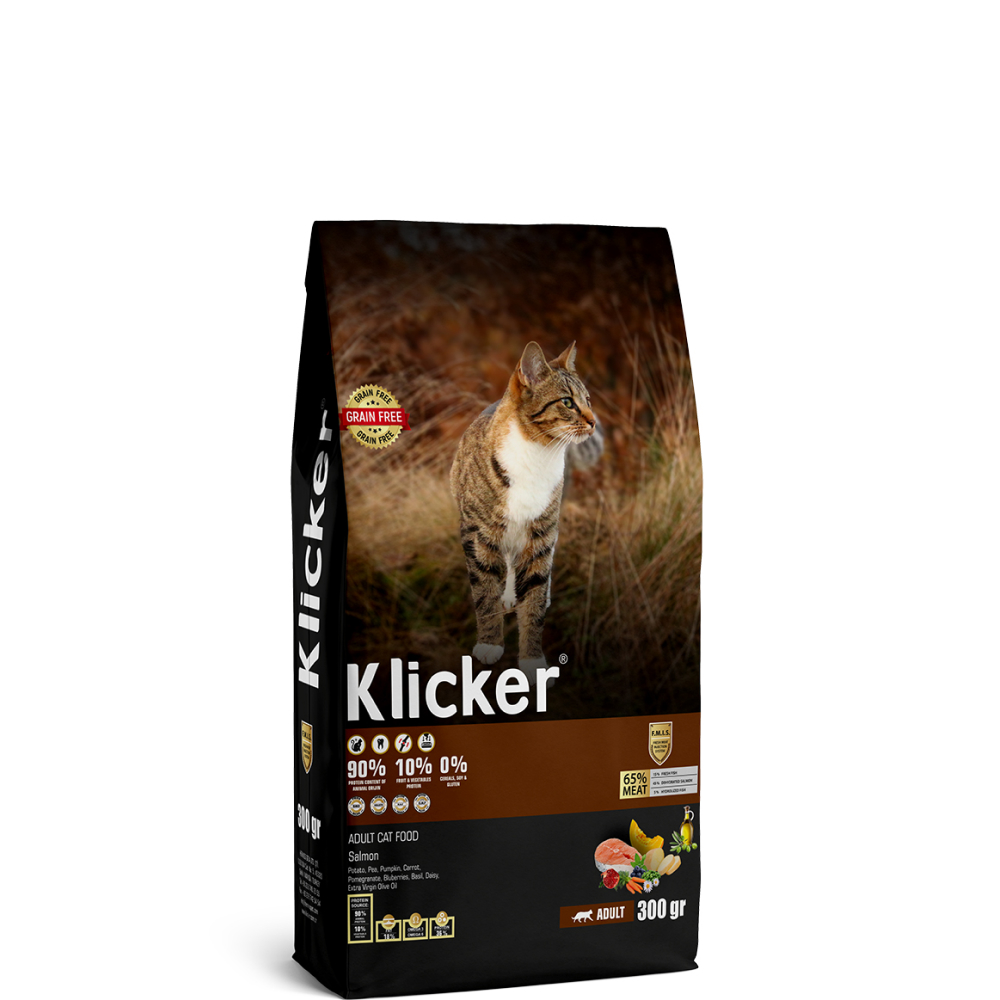 

KLICKER Adult Cat Food Сухой корм для кошек, с лососем, 0,3 кг