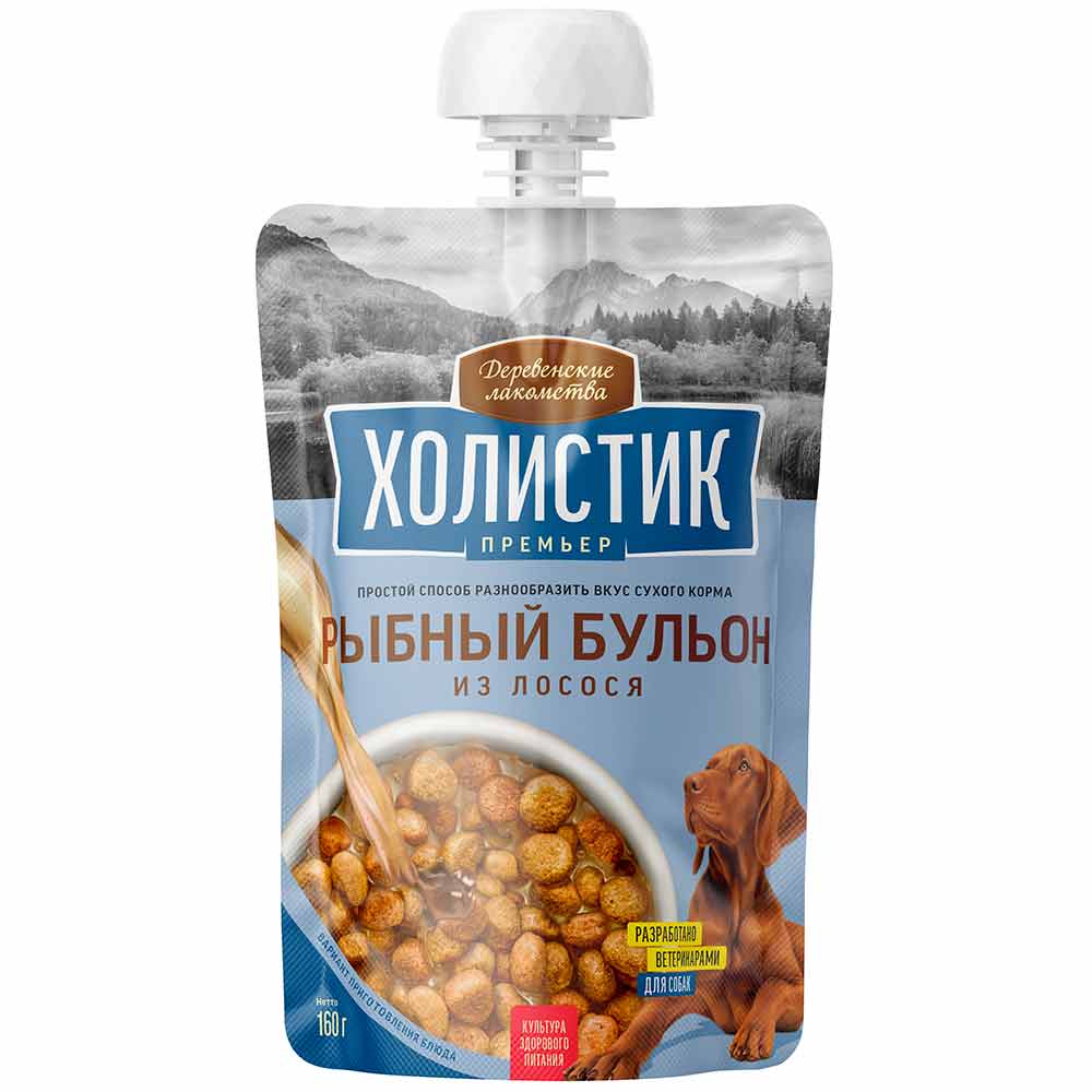 

Деревенские лакомств Лакомство Холистик Премьер Рыбный бульон из лосося для собак, 160 гр.