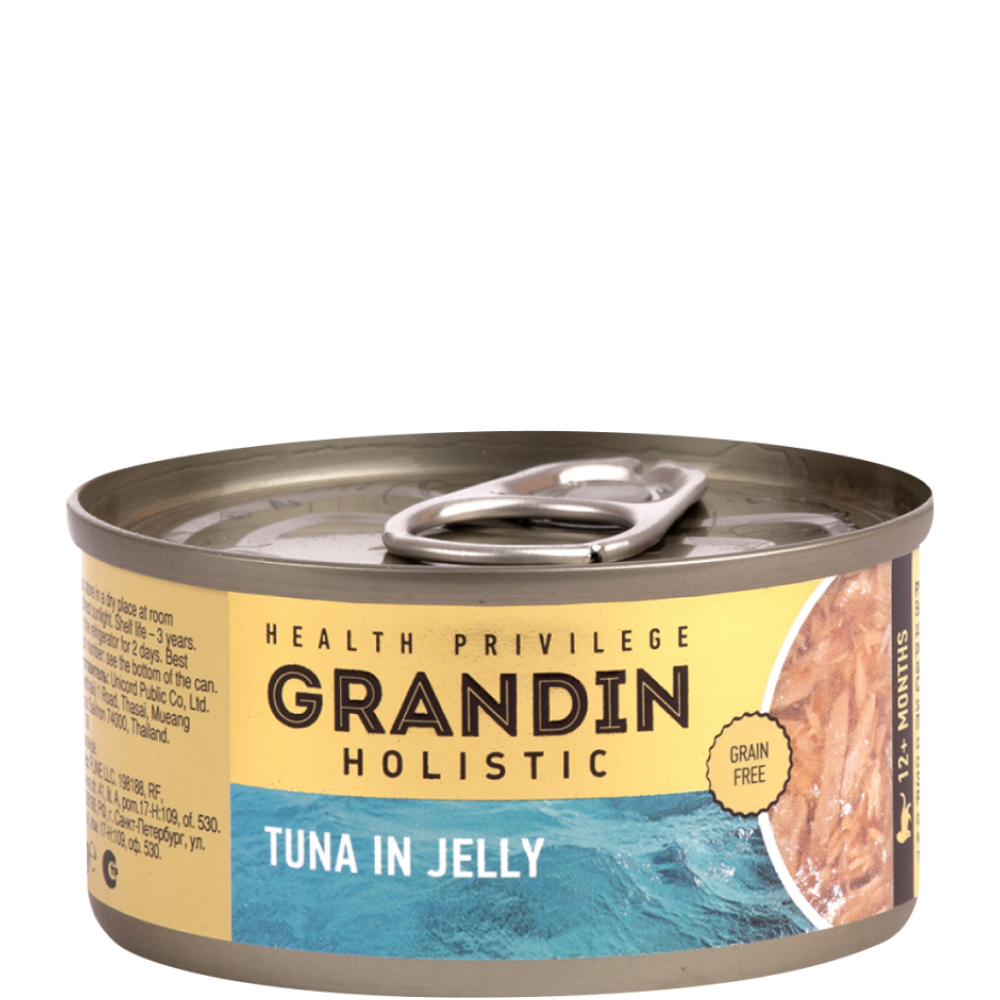 

Grandin Holistic Влажный корм (консервы) для взрослых кошек, тунец в желе, 80 гр.