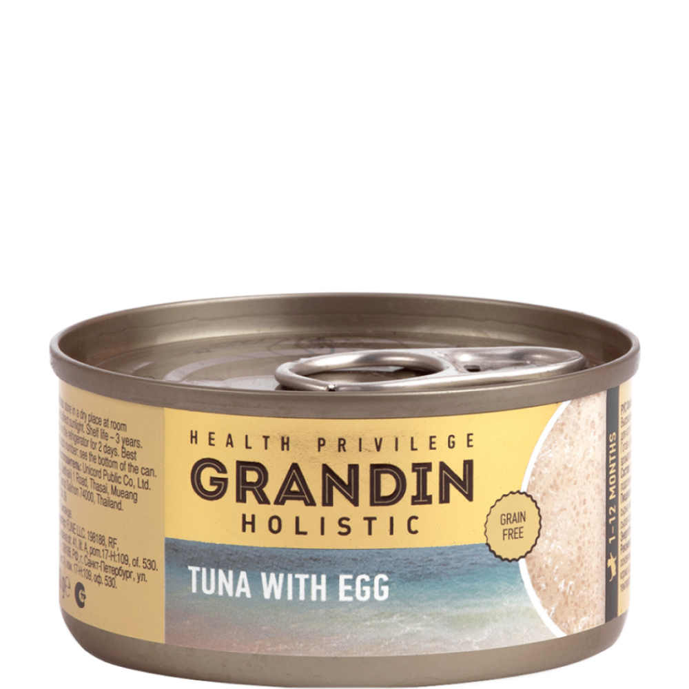 

Grandin Holistic Влажный корм (консервы) для котят, мусс из филе тунца с яйцом, 80 гр.