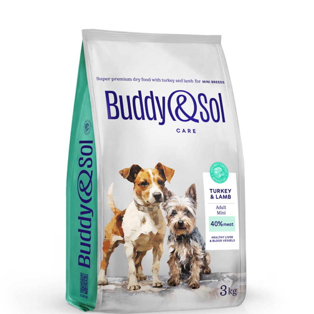 

Buddy&Sol Care Сухой корм для взрослых собак мелких пород, с индейкой и ягненком, 3 кг