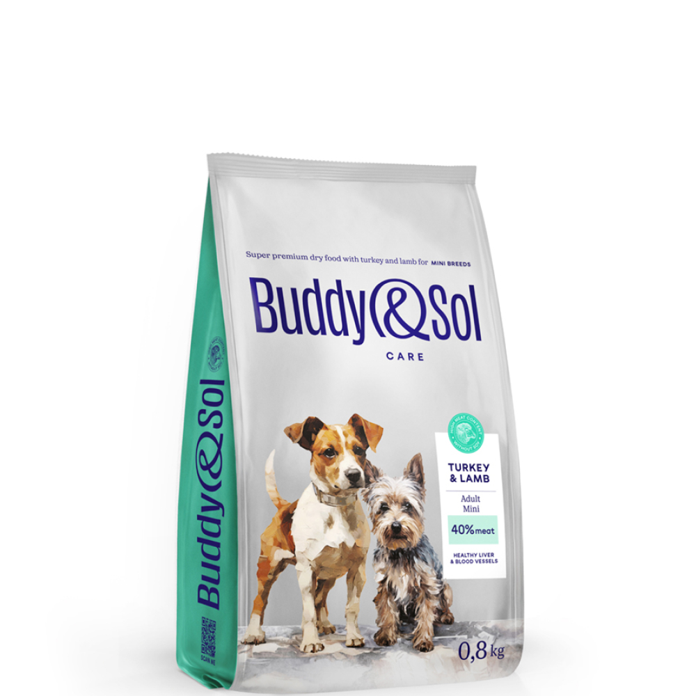 

Buddy&Sol Care Сухой корм для взрослых собак мелких пород, с индейкой и ягненком, 800 гр.