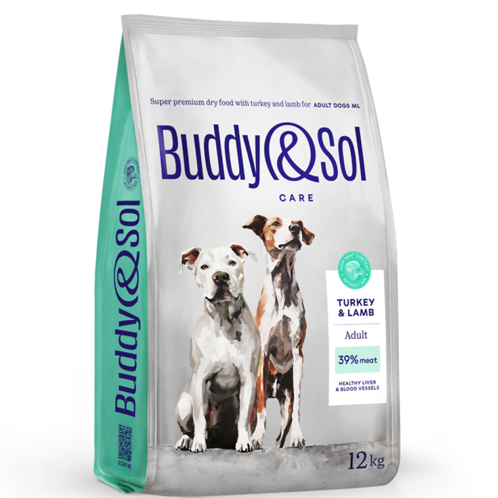 

Buddy&Sol Care Сухой корм для взрослых собак средних и крупных пород, с индейкой и ягненком, 12 кг