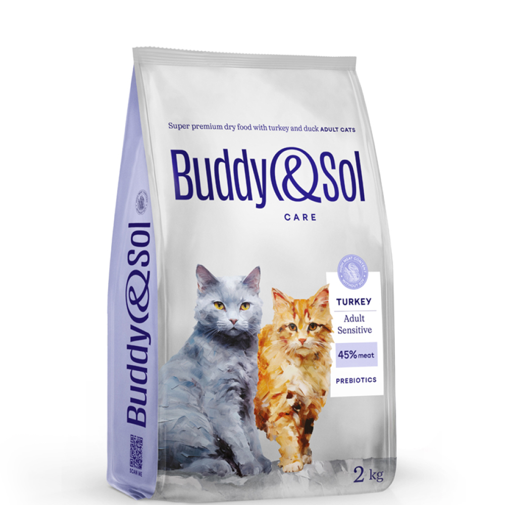 

Buddy&Sol Care Сухой корм для взрослых кошек с чувствительным пищеварением, с индейкой, 10 кг