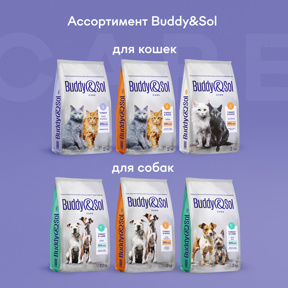 

Buddy&Sol Care Сухой корм для стерилизованных кошек, с индейкой и говядиной, 400 гр.