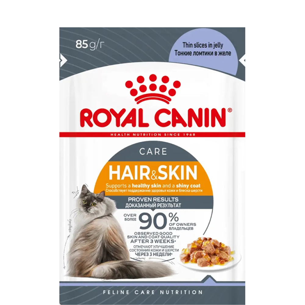 

Royal Canin Hair and skin Влажный корм (пауч) для кошек, в желе, 85 гр.