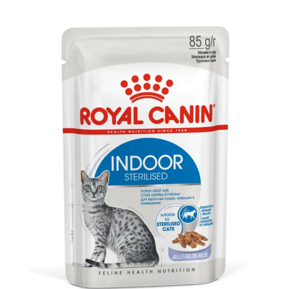 

Royal Canin Indoor Sterilised Влажный корм (пауч) для стерилизованных кошек от 1 до 7 лет, в желе, 85 гр.