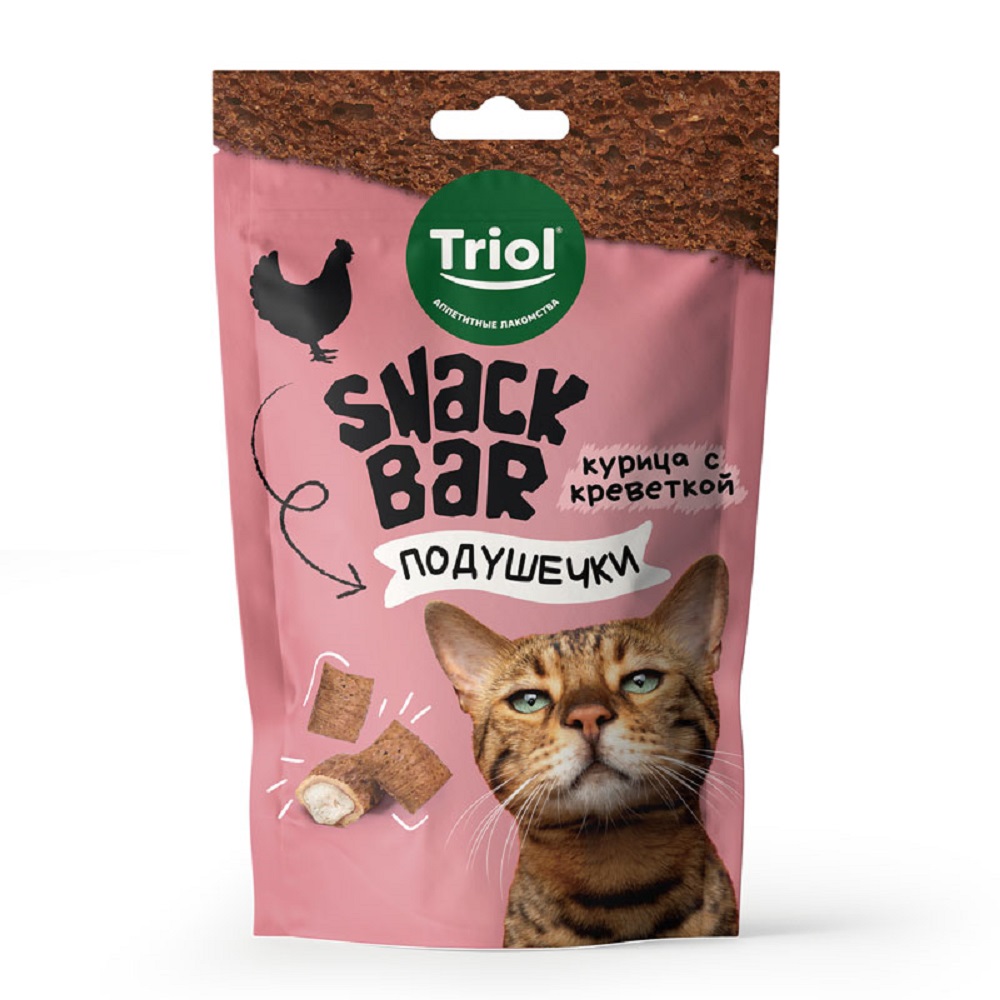 

Triol Лакомство Мини-подушечки с начинкой из курицы с креветкой для кошек, 30 гр.