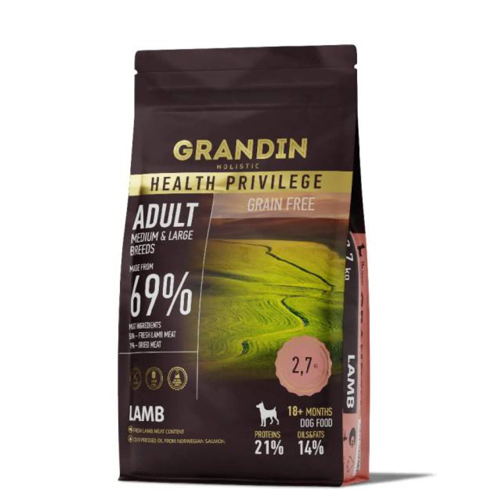 Grandin Holistic Сухой корм для собак средних и крупных пород, с ягненком, 2,7 кг