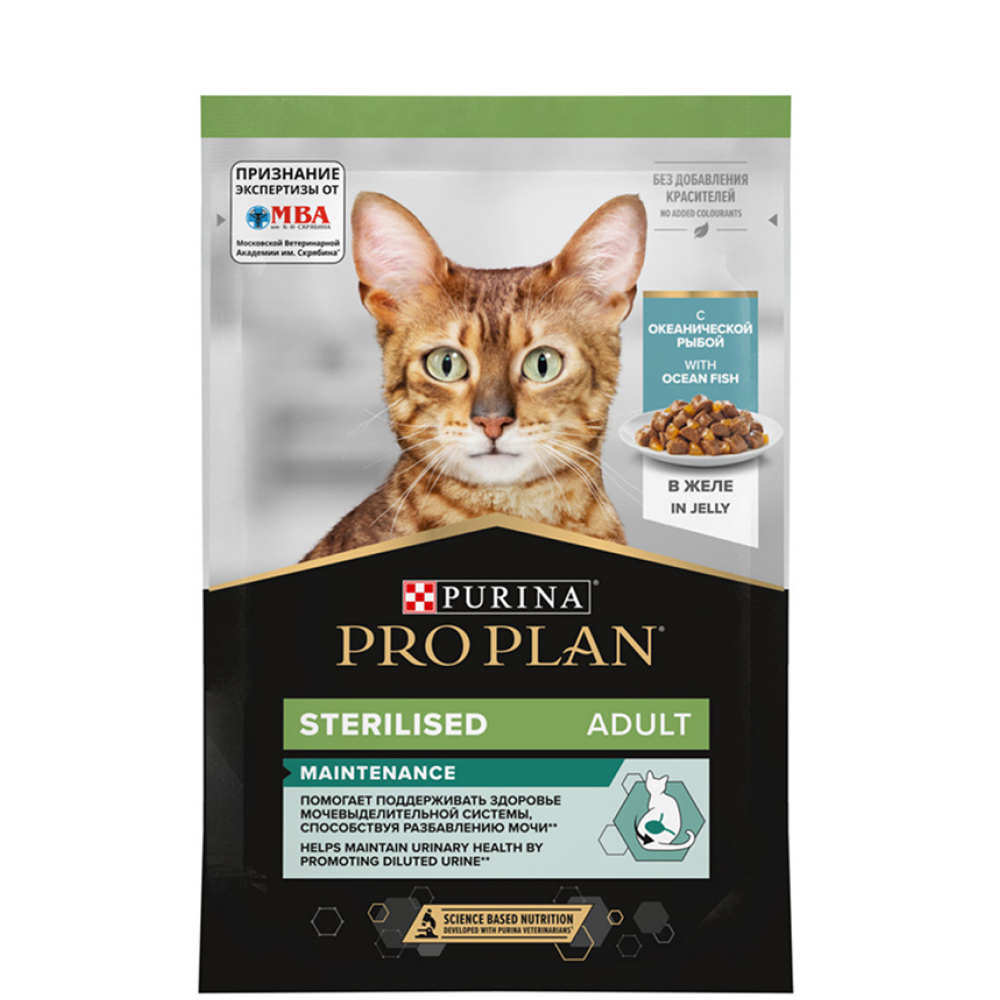 

ProPlan Sterilised Maintenance Влажный корм (пауч) для взрослых стерилизованных кошек и кастрированных котов, с океанической рыбой в желе, 85 гр.