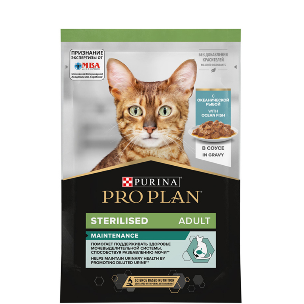 

ProPlan Sterilised Maintenance Влажный корм (пауч) для взрослых стерилизованных кошек и кастрированных котов, с океанической рыбой в соусе, 85 гр.