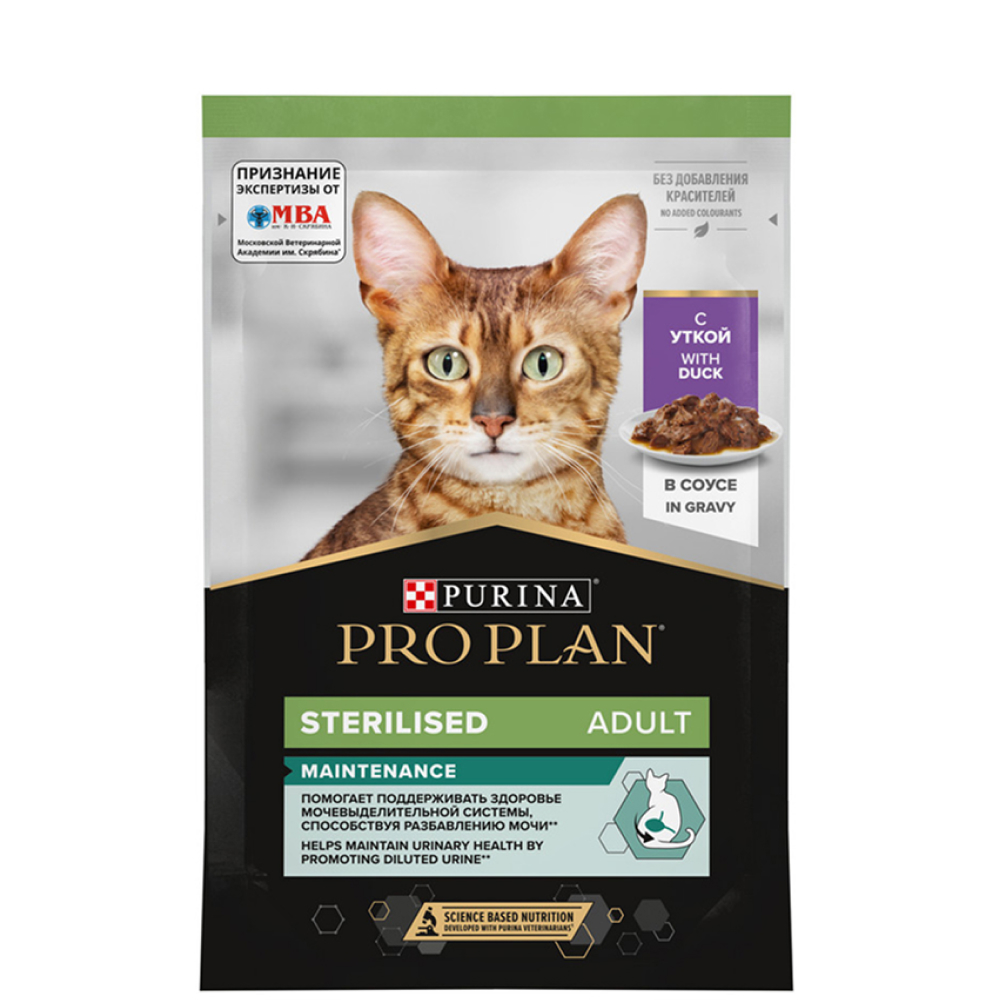 

ProPlan Sterilised Maintenance Влажный корм (пауч) для взрослых стерилизованных кошек и кастрированных котов, с уткой в соусе, 85 гр.