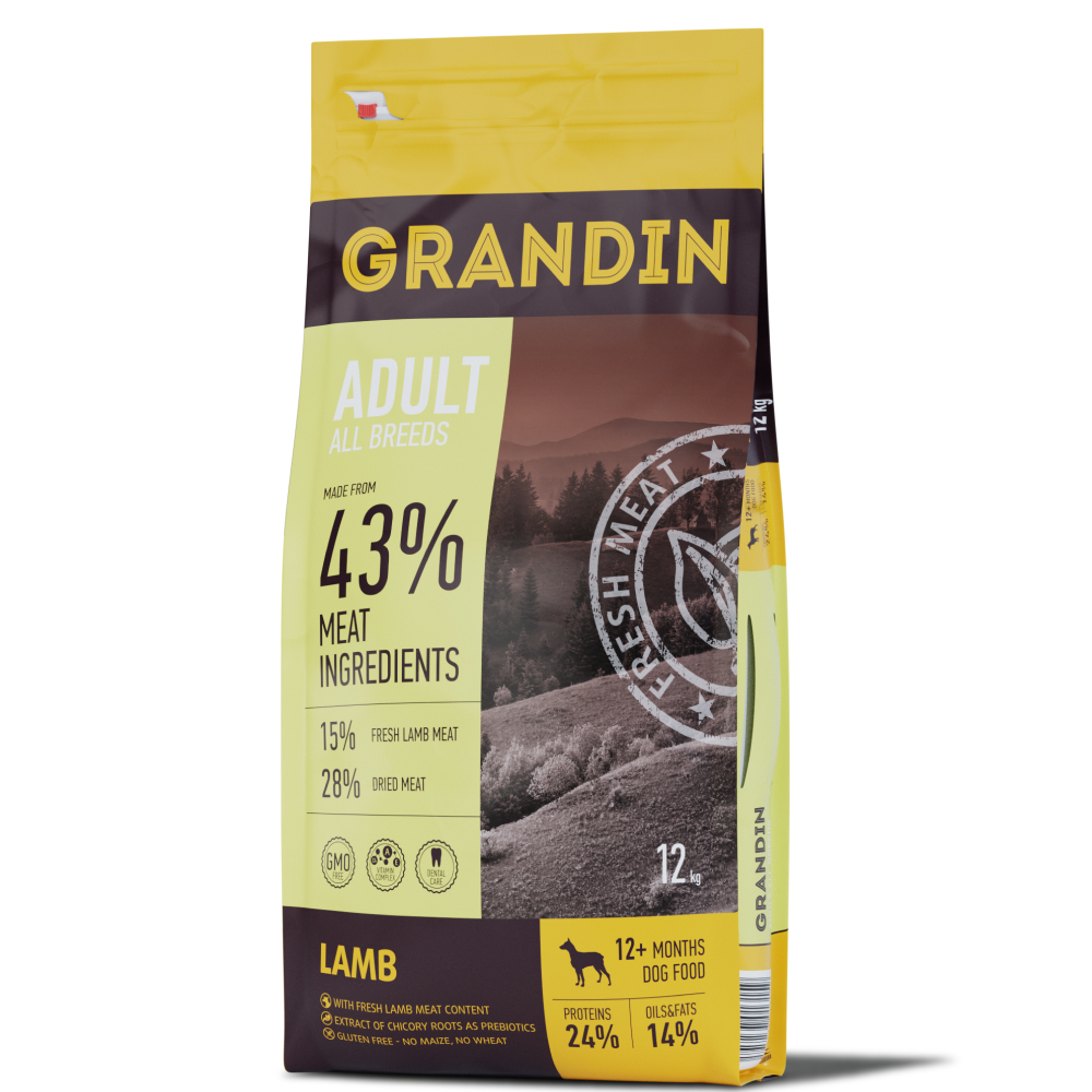 

Grandin Сухой корм для взрослых собак всех пород, с ягненком, 12 кг