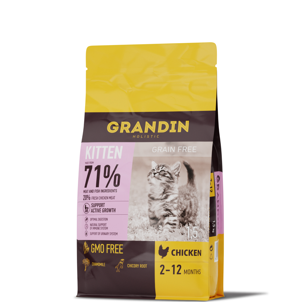 

Grandin Kitten Сухой корм для котят, беременных и кормящих кошек, с курицей, 1,5 кг
