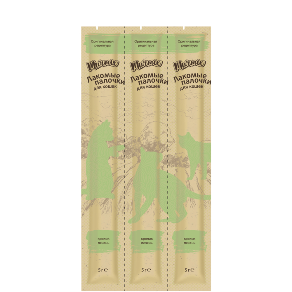 

Murmix Лакомство Лакомые палочки с кроликом и печенью для кошек, 3х5 гр.