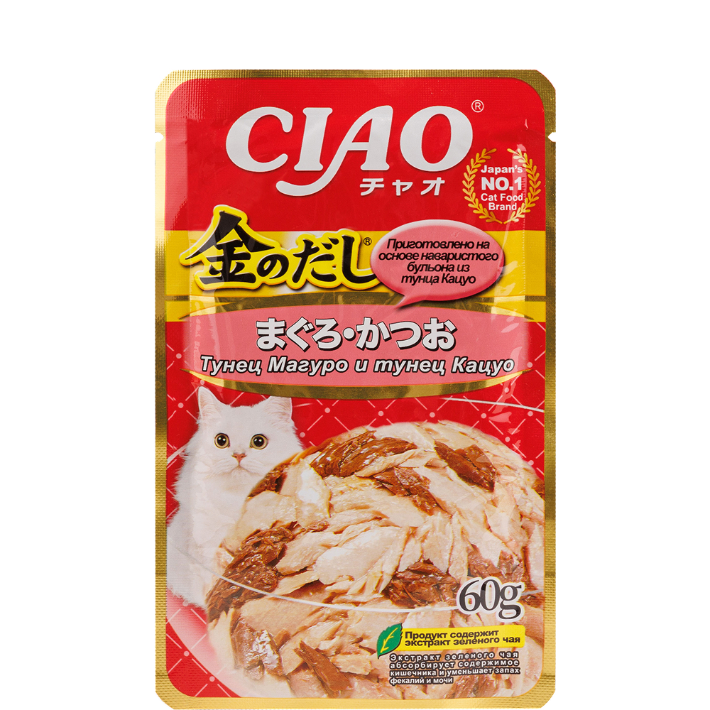 

INABA CIAO Влажный корм (пауч) для кошек, тунец магуро и тунец кацуо, 60 гр.