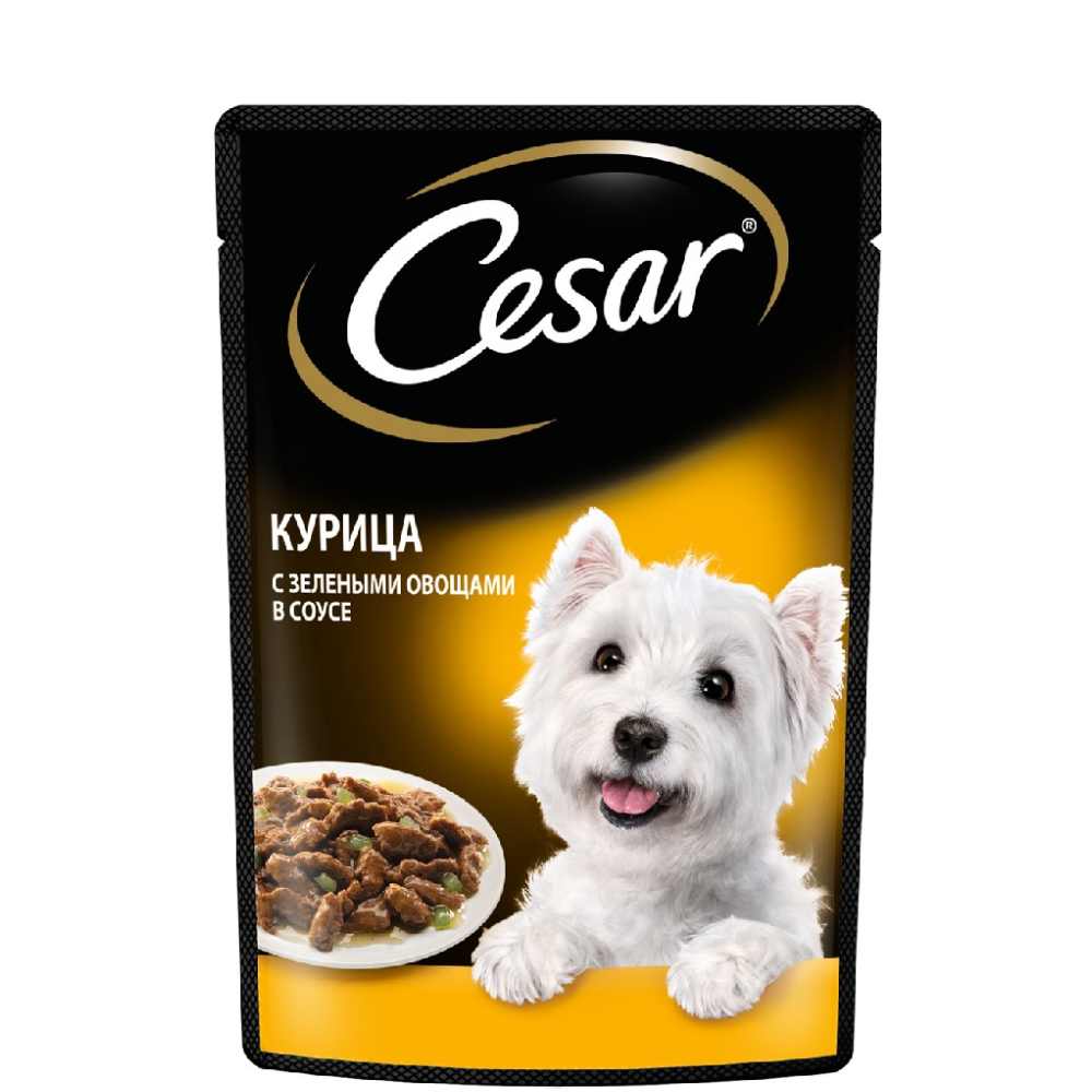 

Cesar Влажный корм (пауч) для собак, курица с зелеными овощами, 85 гр.