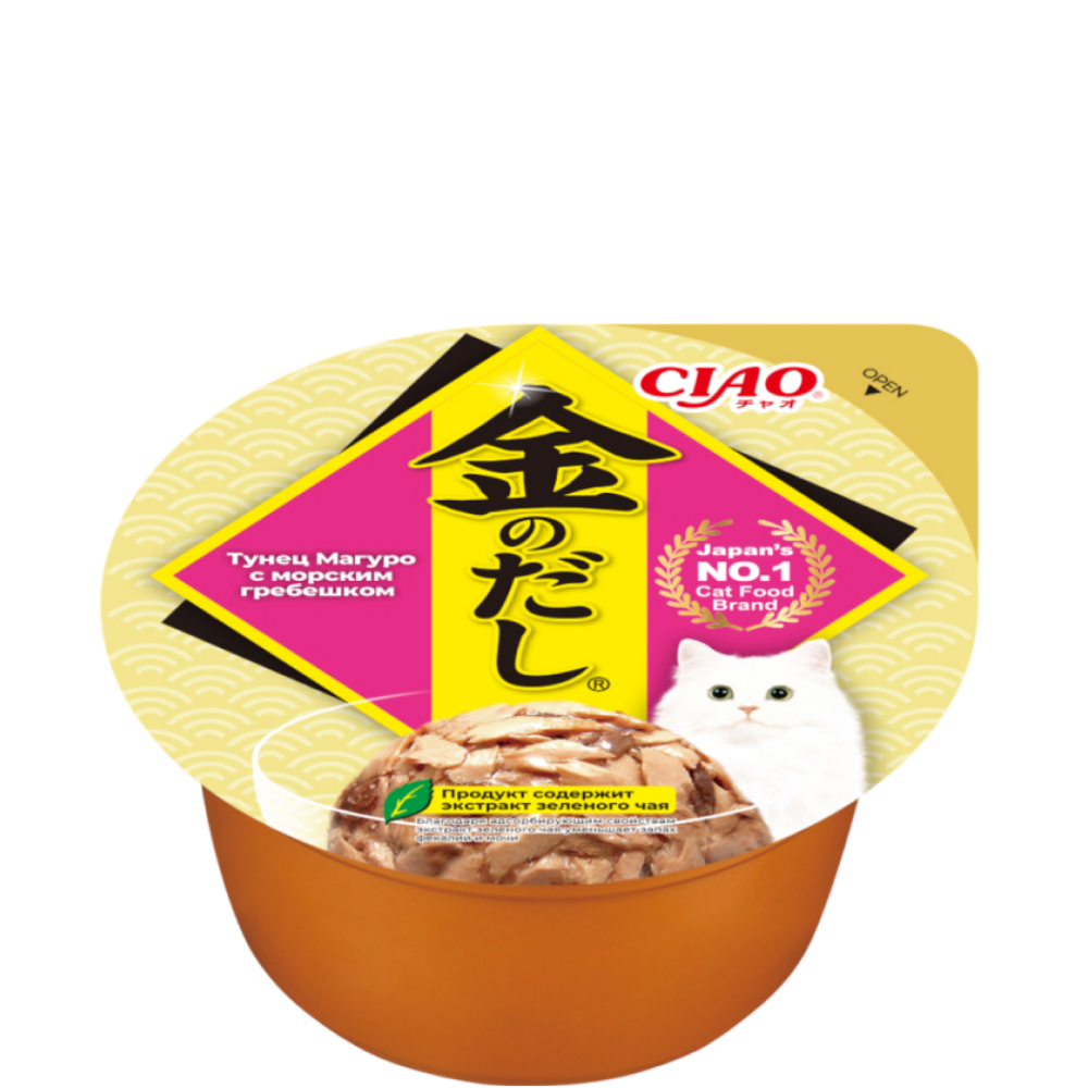 

INABA CIAO Kinnodashi cup Влажный корм (консервы) для кошек, тунец магуро с морским гребешком, 70 гр.