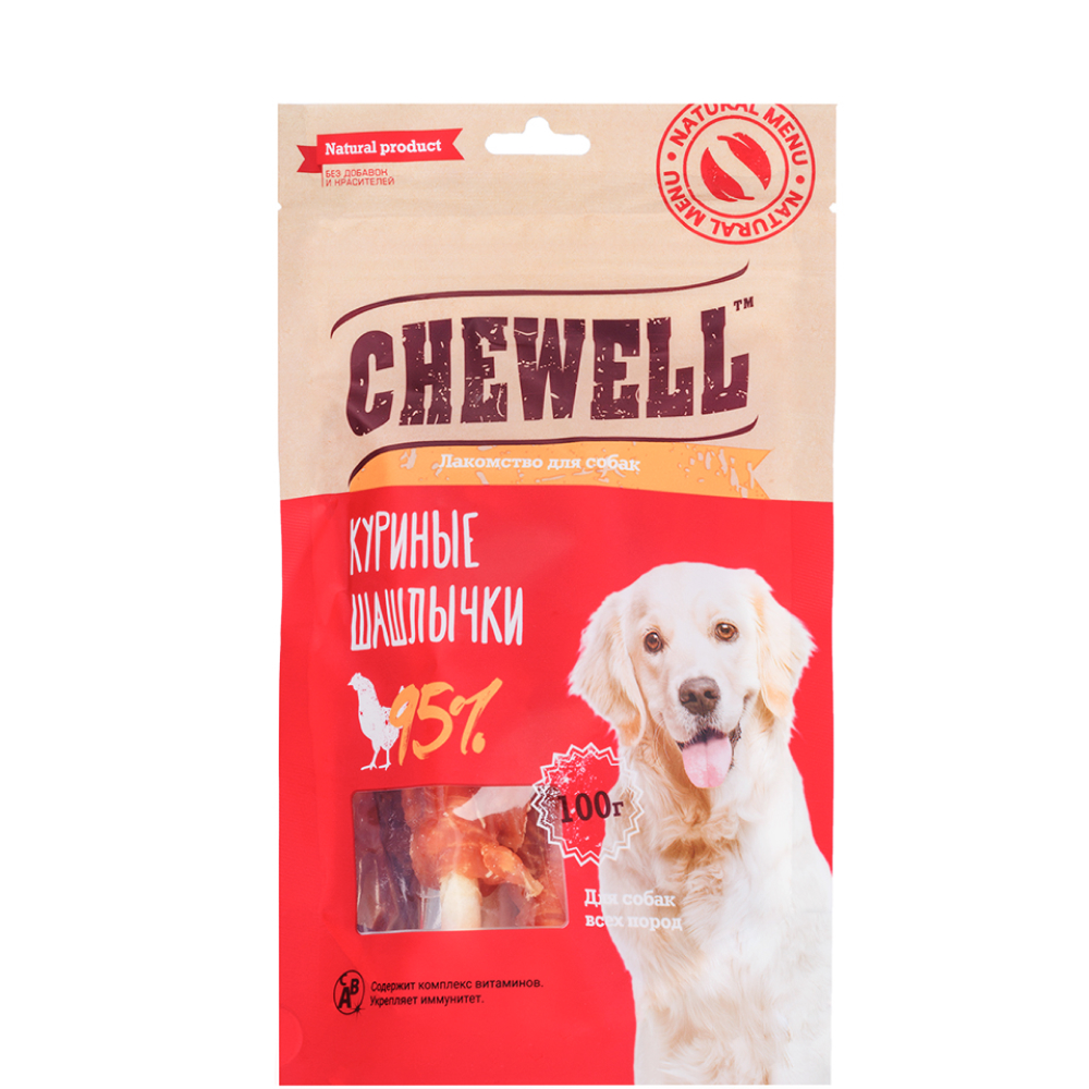 

Chewell Лакомство Куриные шашлычки для собак всех пород, 100 гр.