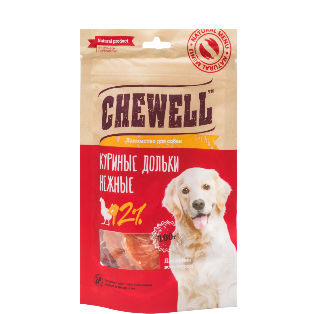 

Chewell Лакомство Куриные дольки нежные для собак всех пород, 100 гр.