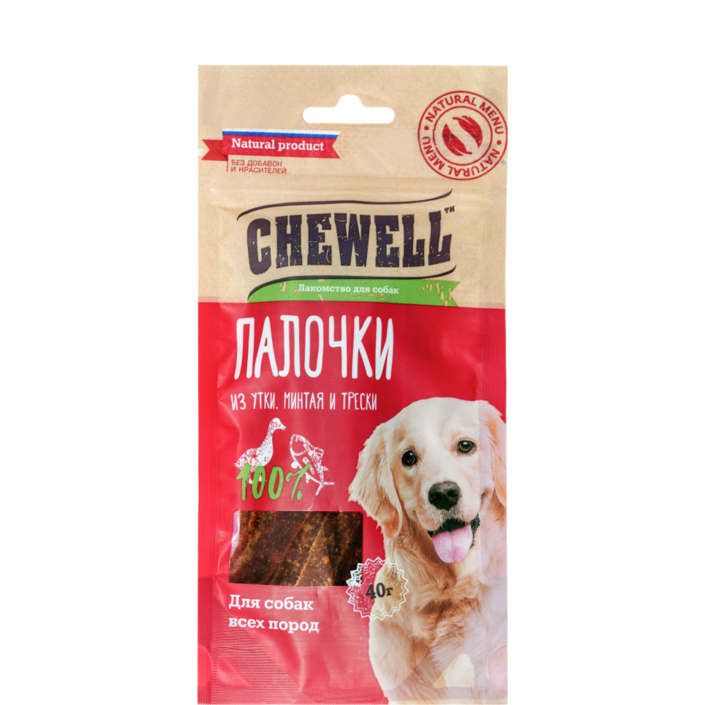 

Chewell Лакомство Палочки из утки, минтая и трески для собак всех пород, 40 гр.