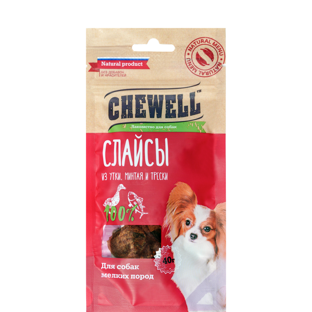 

Chewell Лакомство Слайсы из утки, минтая и трески для собак мелких пород, 40 гр.
