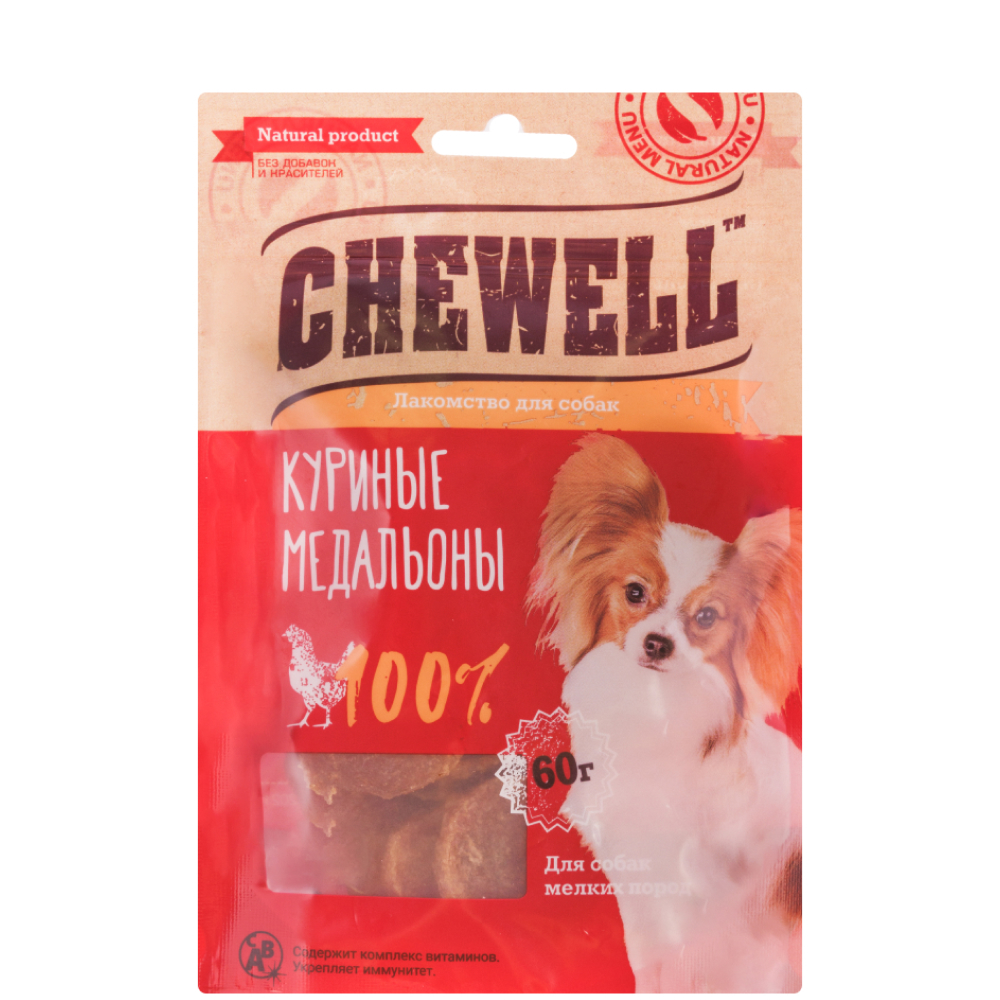 

Chewell Лакомство Медальоны куриные для собак мелких пород, 60 гр.