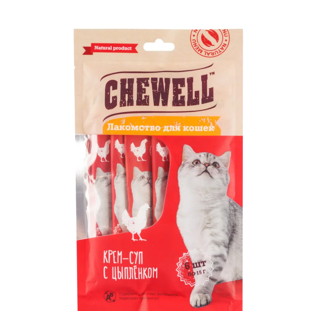 

Chewell Лакомство Крем-суп с цыпленком для кошек, 6х15 гр.