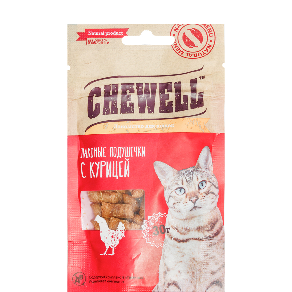 

Chewell Лакомство Лакомые подушечки с курицей для кошек, 30 гр.