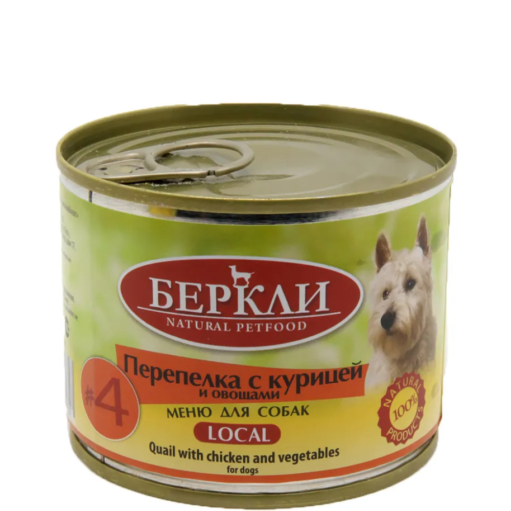 

Berkley Влажный корм (консервы) для собак, с перепелкой, курицей и овощами, 200 гр.
