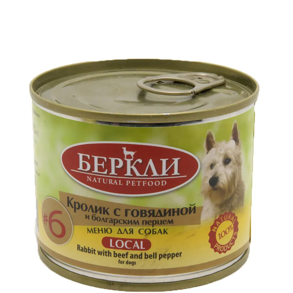 

Berkley Влажный корм (консервы) для собак, с кроликом, говядиной и болгарским перцем, 200 гр.