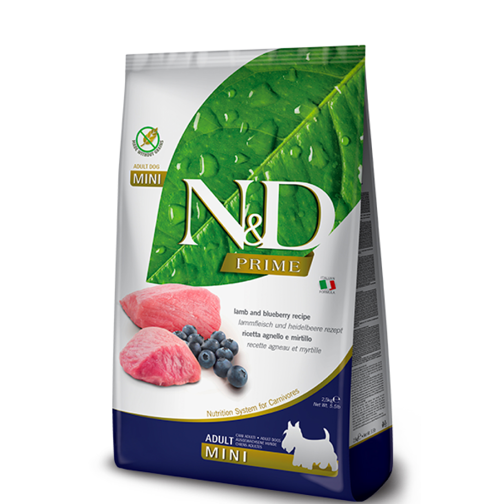 

Farmina N&D Prime Сухой корм для взрослых собак мелких пород, ягненок с черникой, 2,5 кг