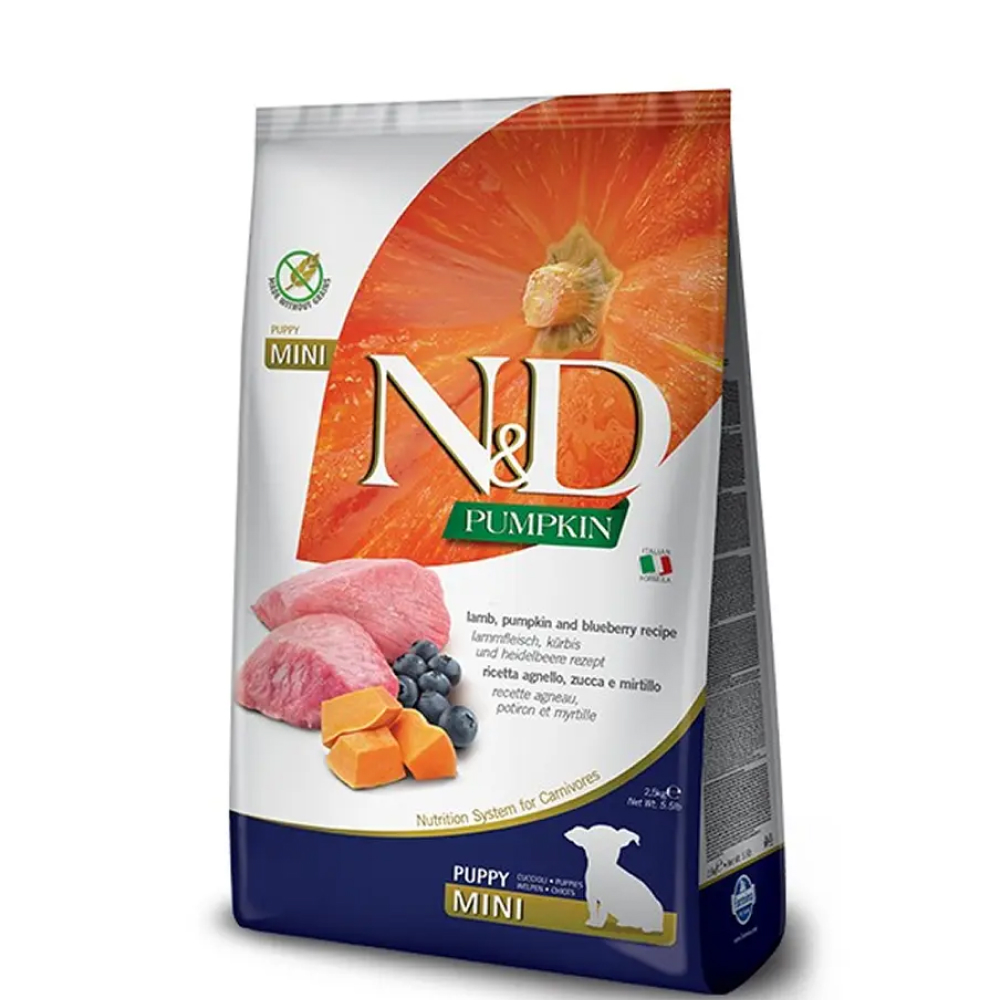 

Farmina N&D Pumpkin Сухой корм для щенков мелких пород, с ягненком, тыквой и черникой, 2,5 кг