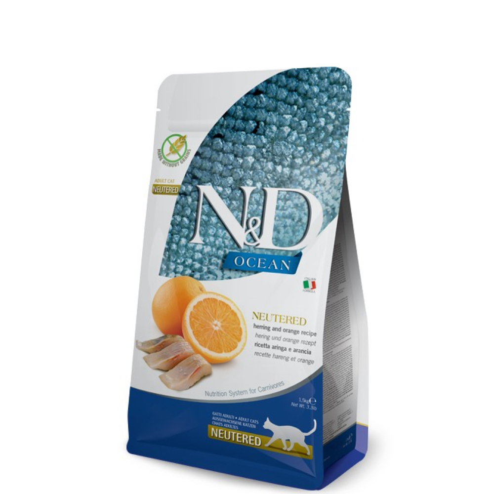 

Farmina OCEAN CAT корм сухой для стерилизованных кошек и кастрированных котов, с сельдью и апельсином, 1,5кг