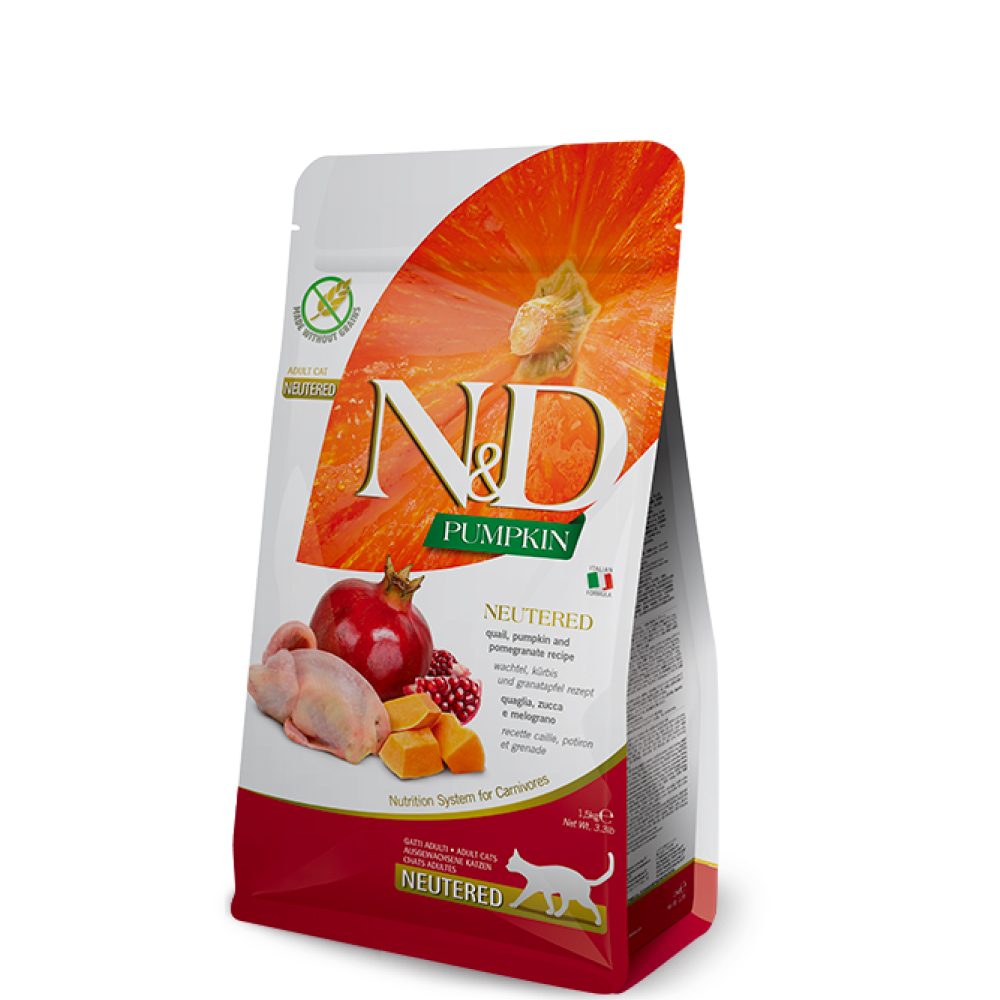 

Farmina N&D Pumpkin Сухой корм для стерилизованных кошек и кастрированных котов, тыква, перепел, 1,5 кг