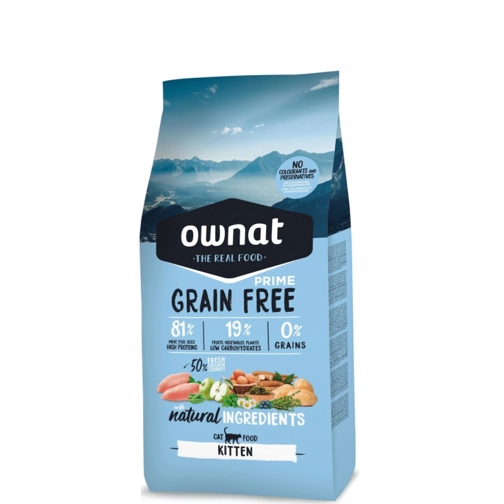 

Ownat Kitten Prime Сухой беззерновой корм для котят, с мясом цыплёнка и индейки, 1 кг