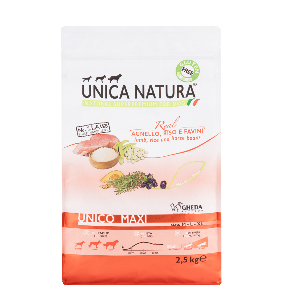 

UNICA Natura Maxi Сухой корм для собак крупных пород, с ягненком, рисом и бобами, 2,5 кг