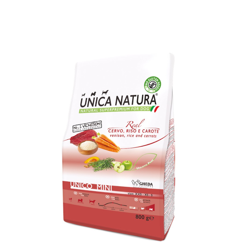 

UNICA Natura Сухой корм для собак мелких пород, оленина, рис и морковка, 800 гр.