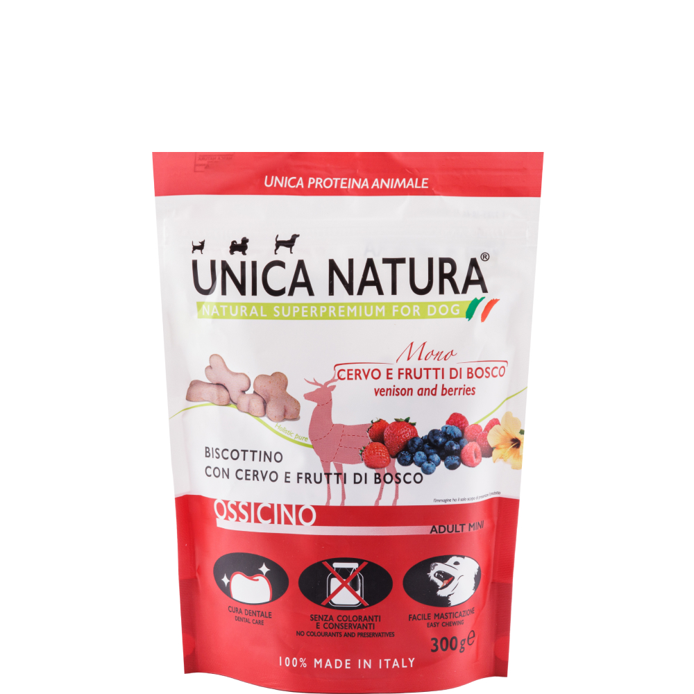 

UNICA Natura Лакомство Печенье с мясом оленя и ягодами для собак, 300 гр.