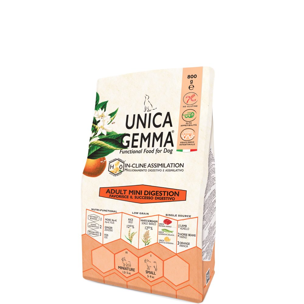 

UNICA Gemma Сухой корм для взрослых собак мелких пород для решения проблем с пищеварением, 800 гр.