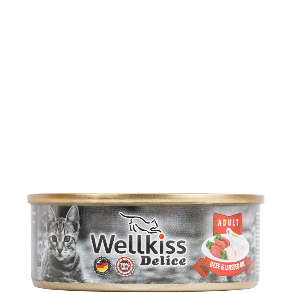 

Wellkiss Delice Влажный корм (консервы) для кошек, говядина с льняным маслом, 100 гр.